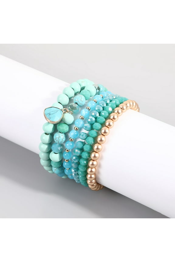 Ella & Elly Women's Turquoise Beaded Stretch Bracelet Set, 6 PCS