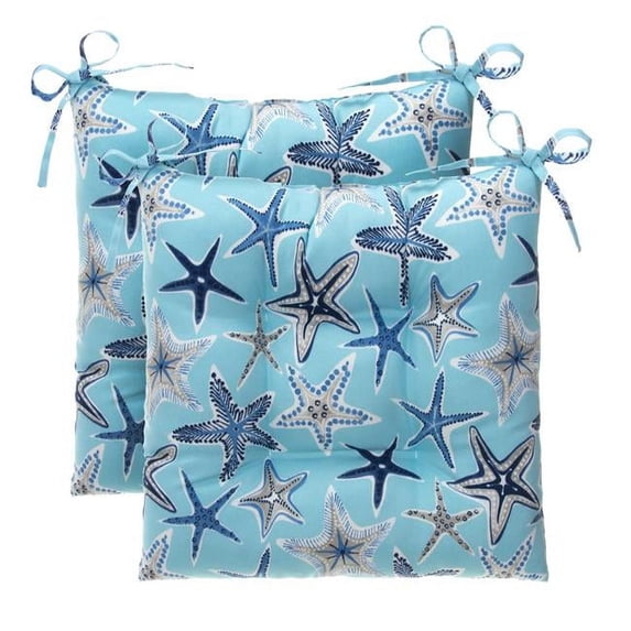 Ella Finley 70136 Reach for the Stars Indoor & Outdoor Reversible Tufted Square Chair Cushion, Blue - Pack of 2