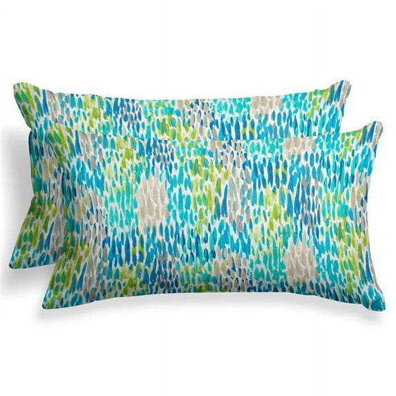 Ella Finley 70549 24 x 16 in. Indoor & Outdoor Reversible Lumbar Pillow - April Showers Blue - Set of 2