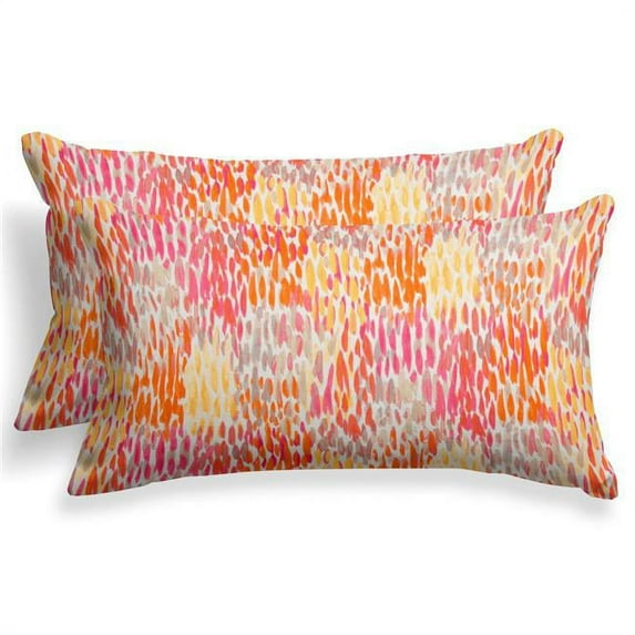 Ella Finley 70553 24 x 16 in. Indoor & Outdoor Reversible Lumbar Pillow - April Showers Orange - Set of 2