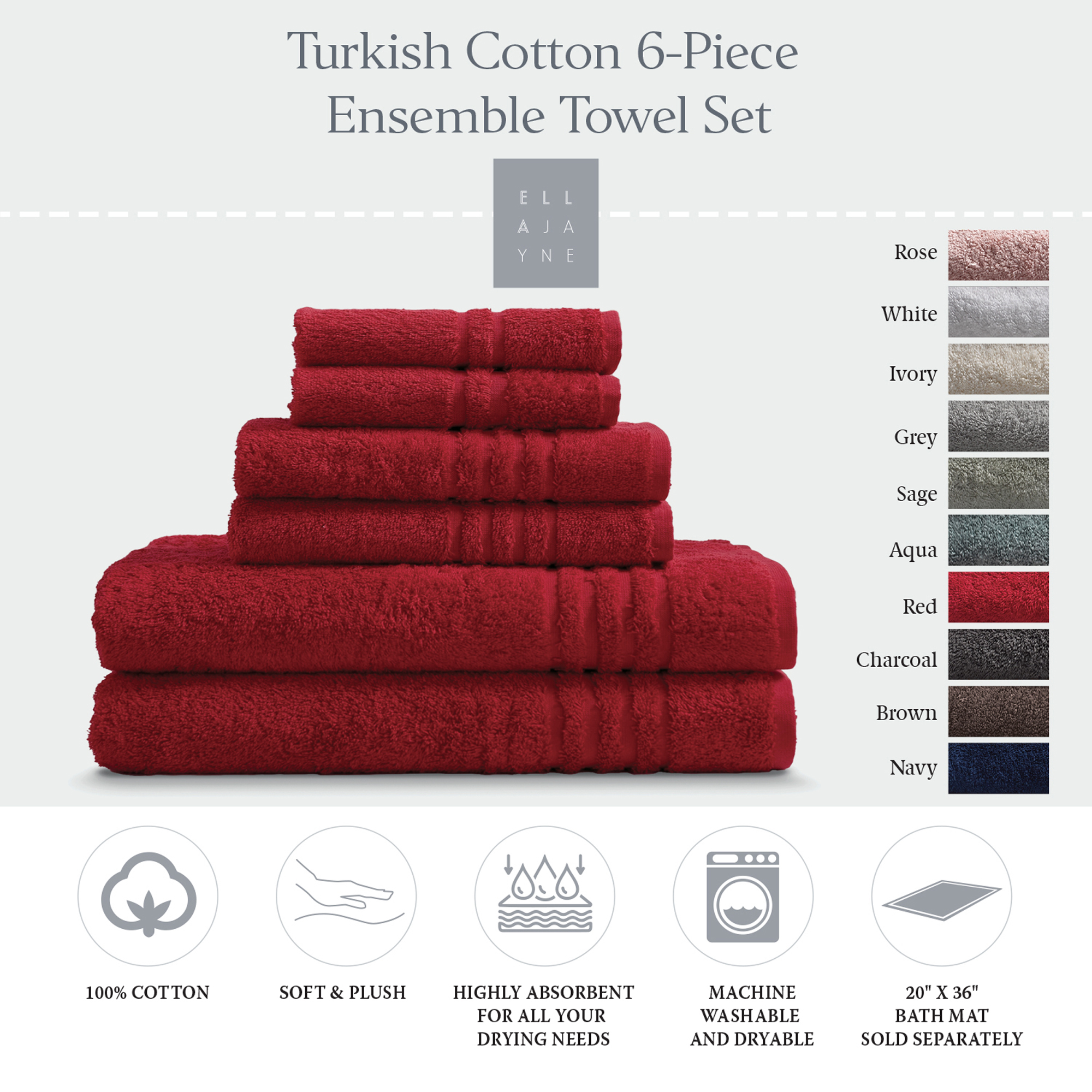 Ella Jayne 100 Cotton 6pieceTowel Set Red