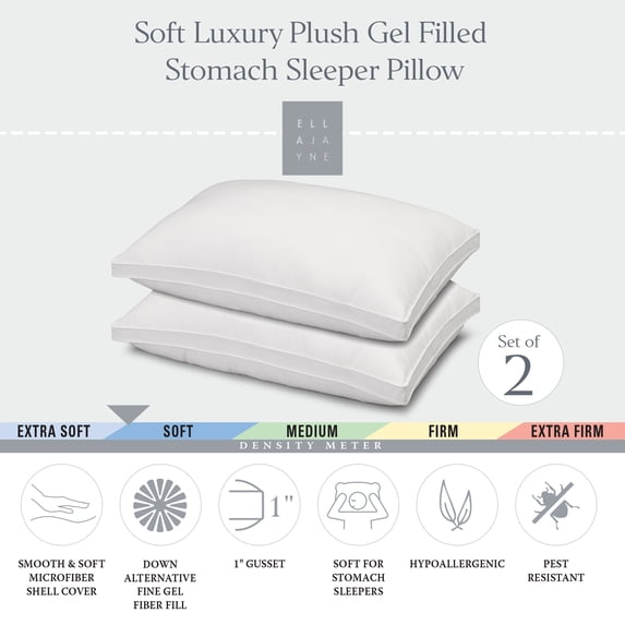 Ella Jayne Gusseted Soft Plush Down Alternative Stomach Sleeper Pillow, Set of 2 - King