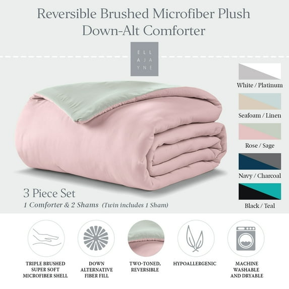 Ella Jayne Reversible Brushed Microfiber Plush Down-Alternative Comforter Set - Rose/Sage - King