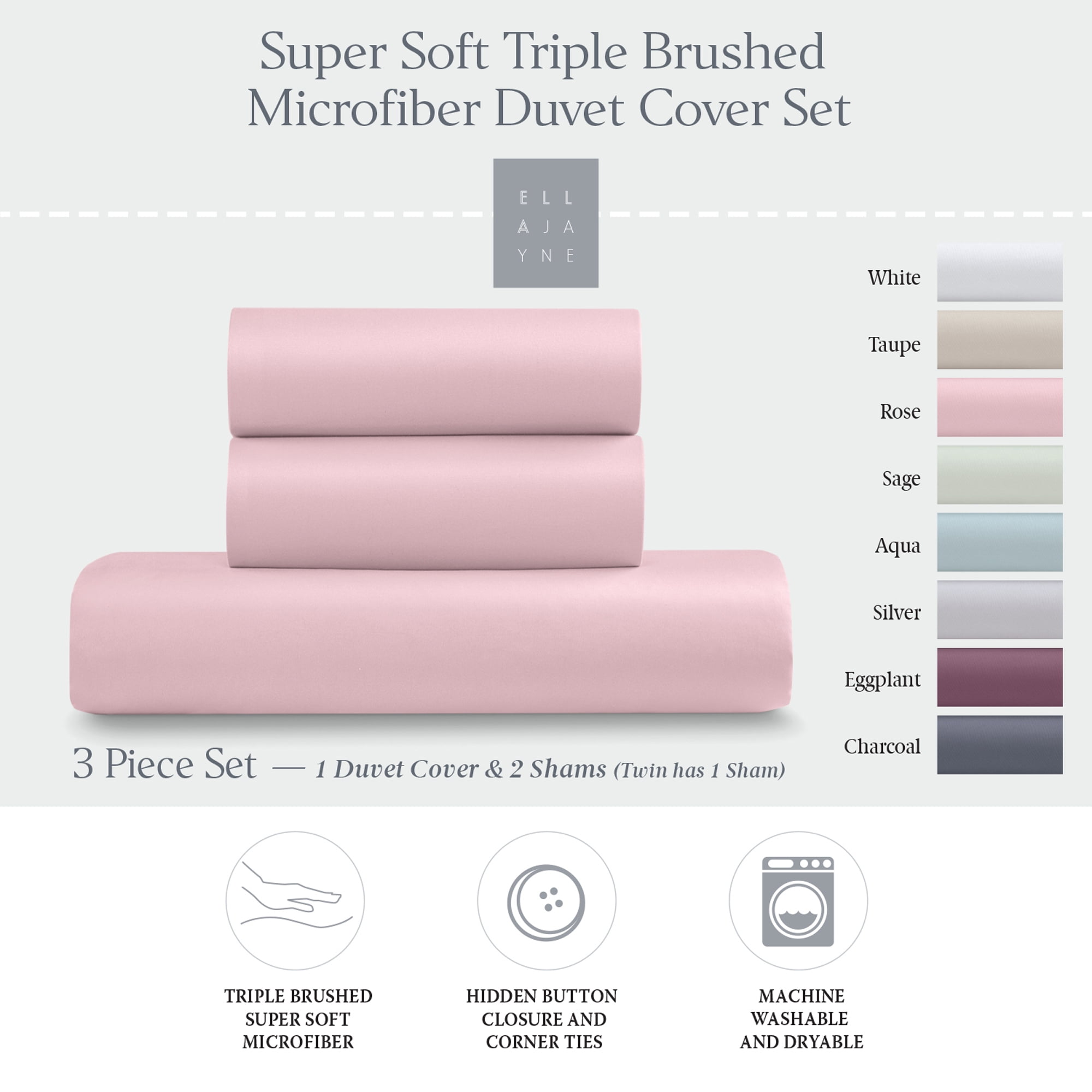 Rose Microfiber Full/Queen Duvet Cover Set