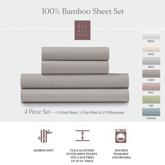 Ella Jayne Viscose from Bamboo Deep-Pocket 4-piece Sheet Set, King, Taupe