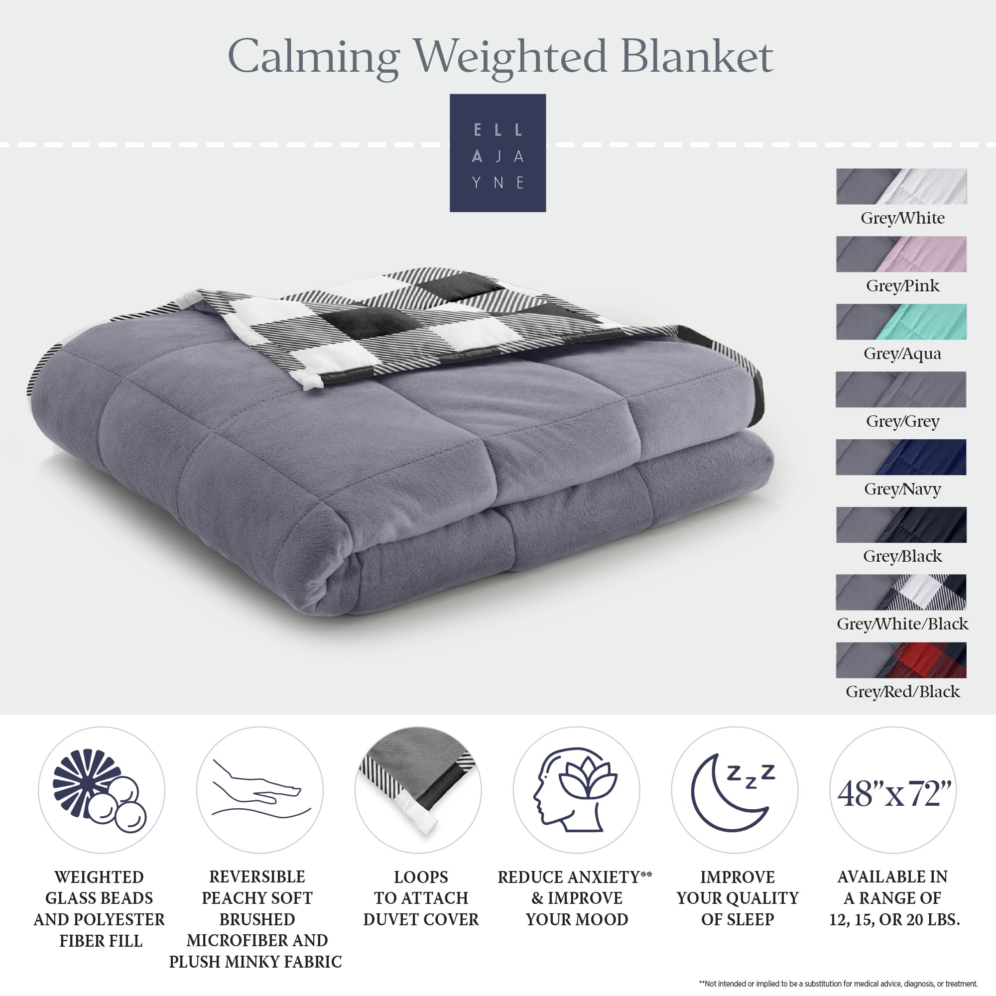 Grey Black White Reversible Fleece Weighted Blanket, 12lb