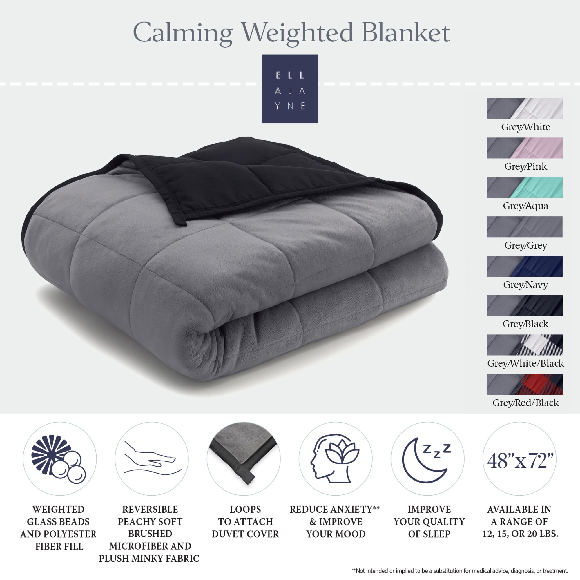 Ella Jayne Weighted Blanket, 12lb Grey/Black 12 lb