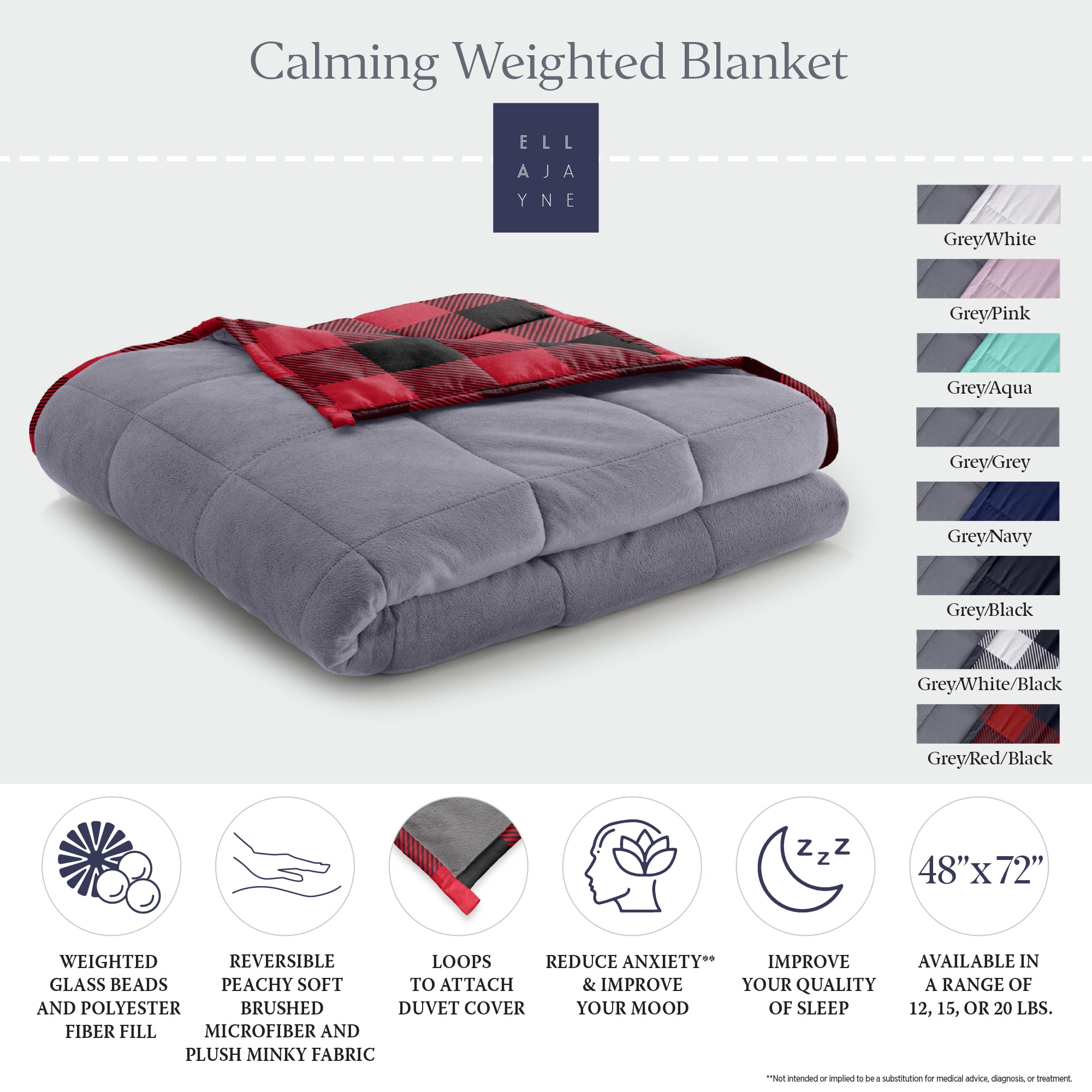 Red and Black Checkered Fleece Weighted Blanket, 15lb, Reversible