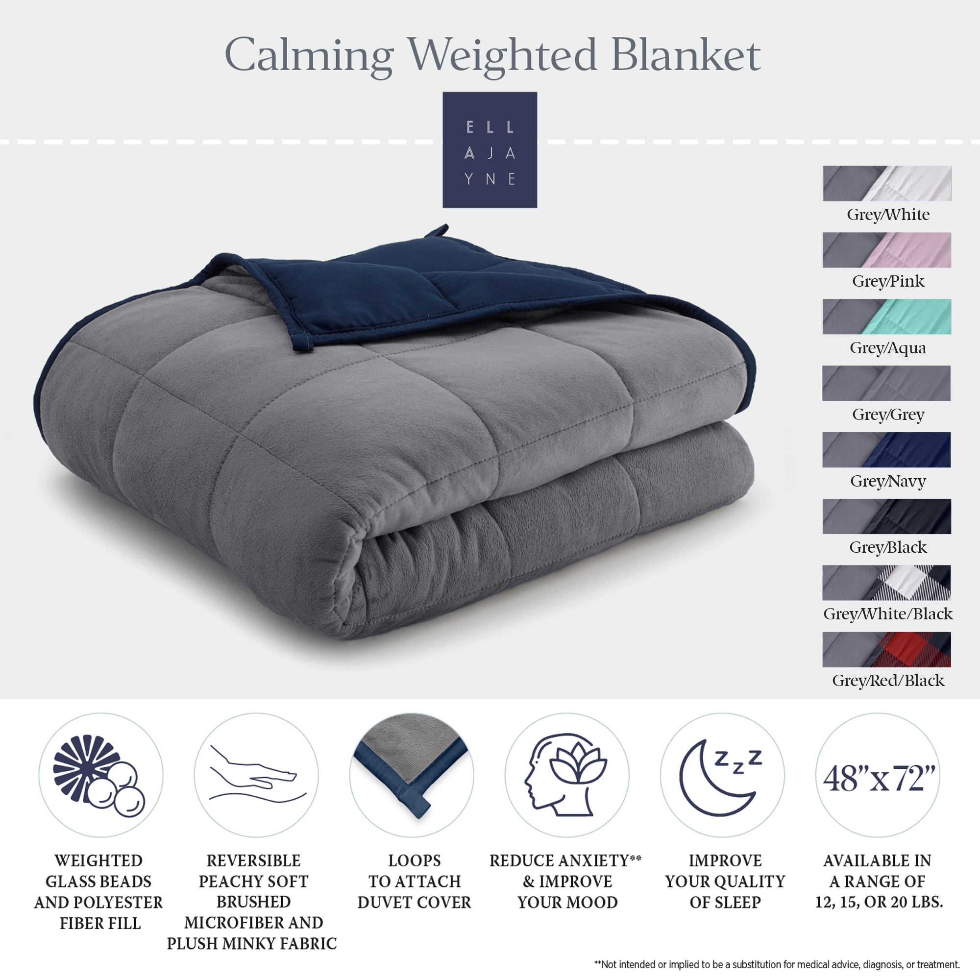 Ella Jayne Weighted Blanket, 20lb Grey/Navy 20 lb