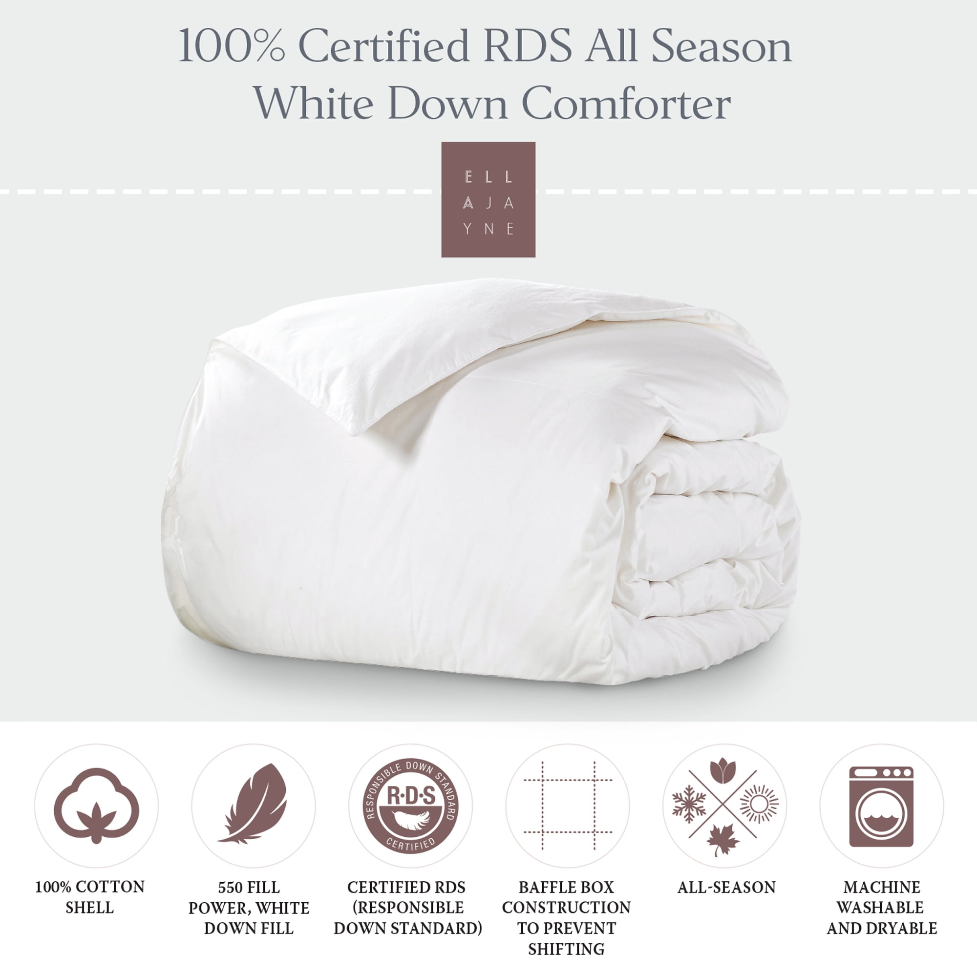 Ella Jayne White Down All Season Comforter with 100 Certified RDS Down Full/Queen