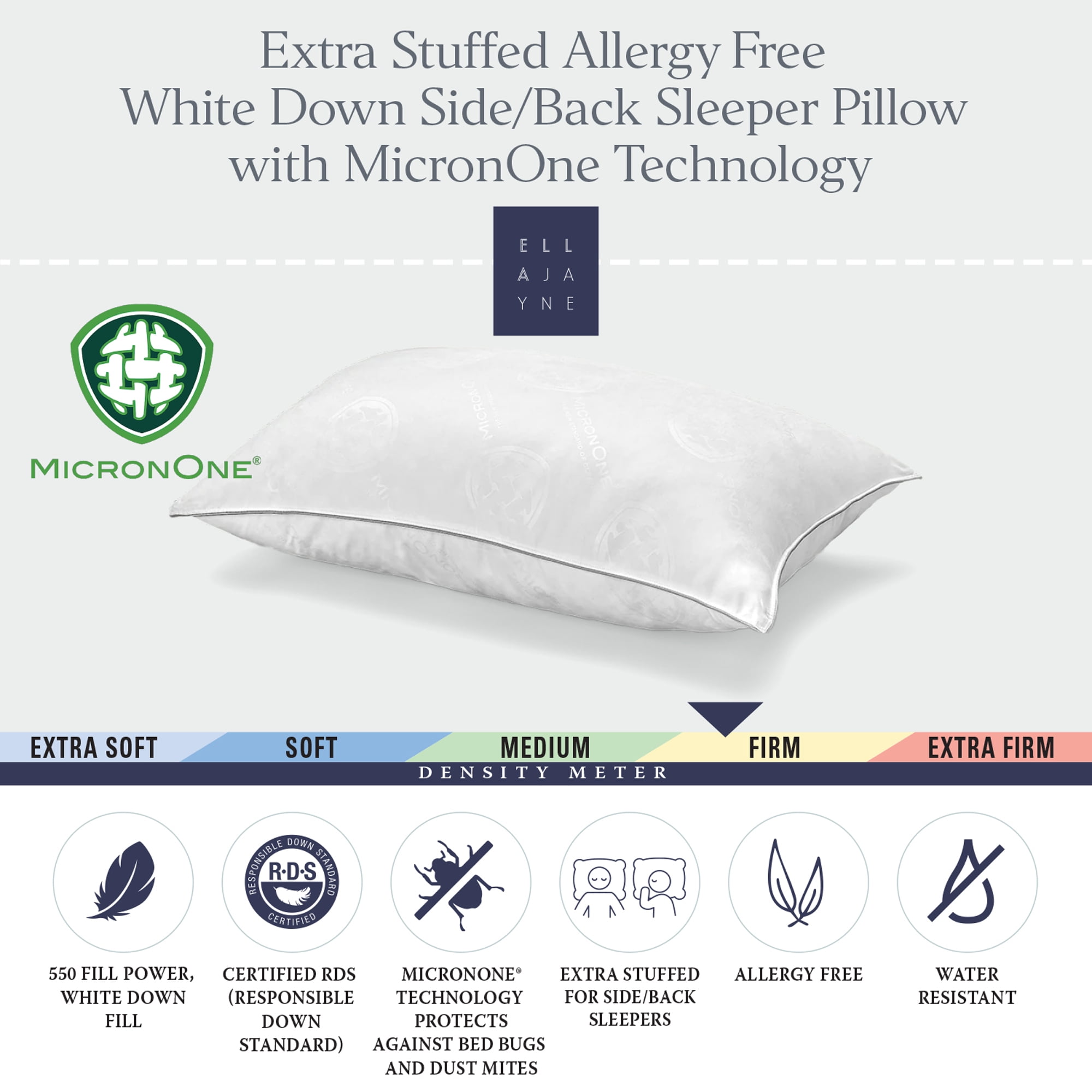 Ella Jayne White Down Pillow, with MicronOne Dust Mite, Bedbug, and