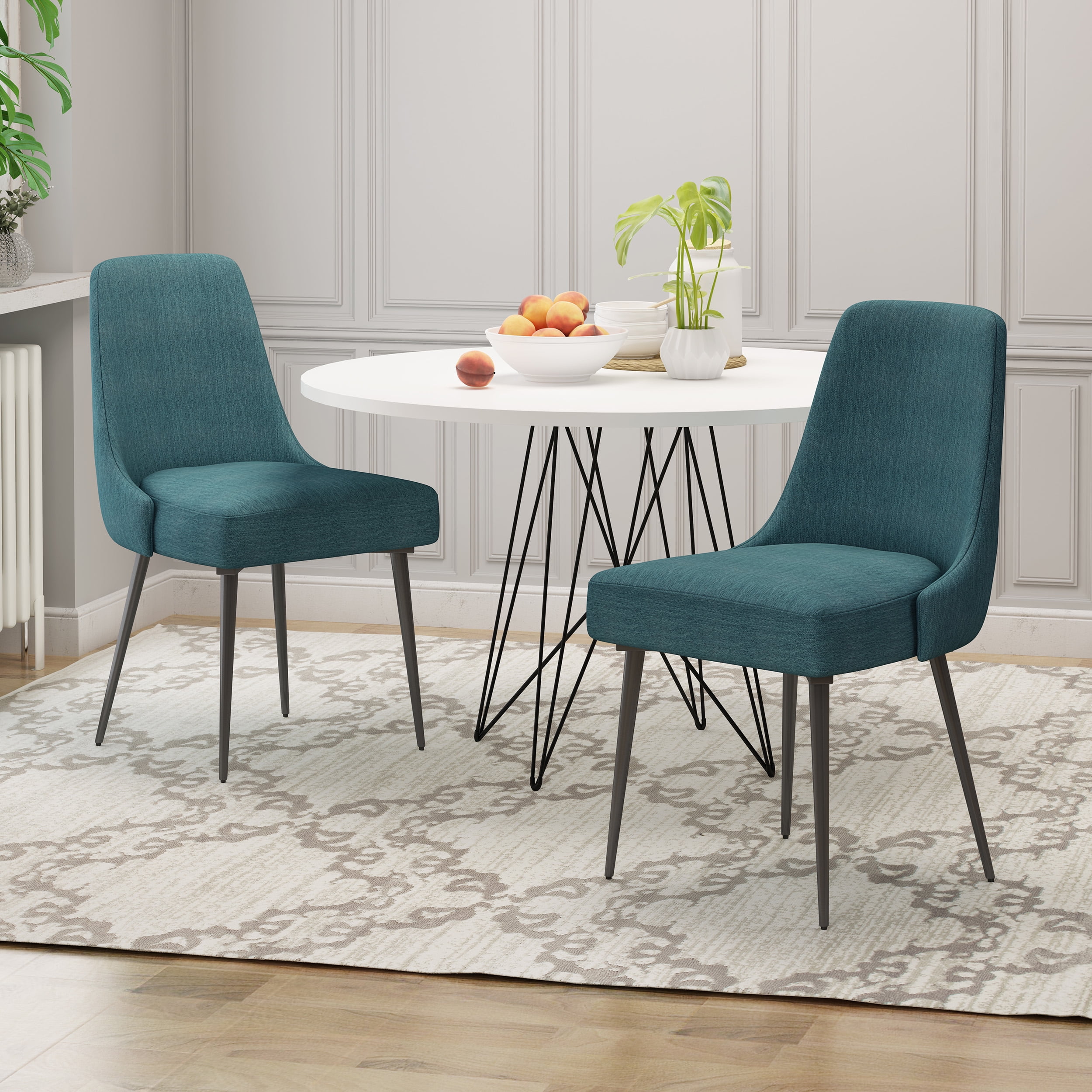 Teal fabric dining chairs sales