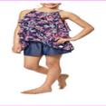 thumbnail image 1 of Ella Moss Girls' 2-piece Floral Ruffled Tank Top and Denim Shorts Set 10/Navy, 1 of 2