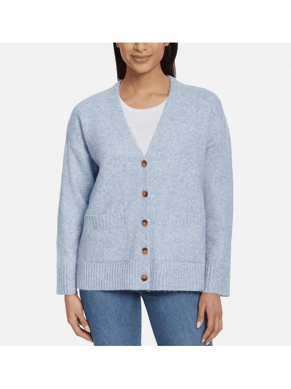 Ladies' Button Front Cardigan Blue Large