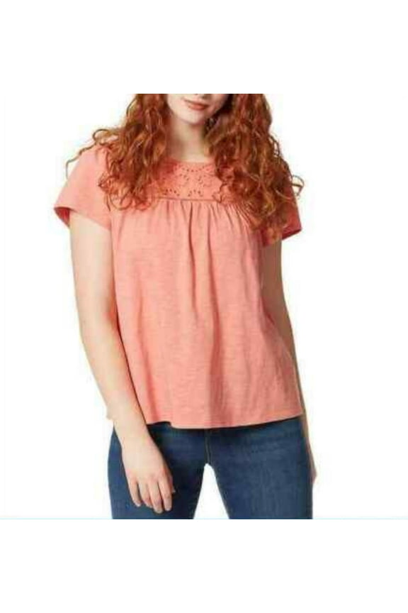 Women's Short Sleeve Embroider Soft Eyelet Shirt (Terra Cotta, Small)