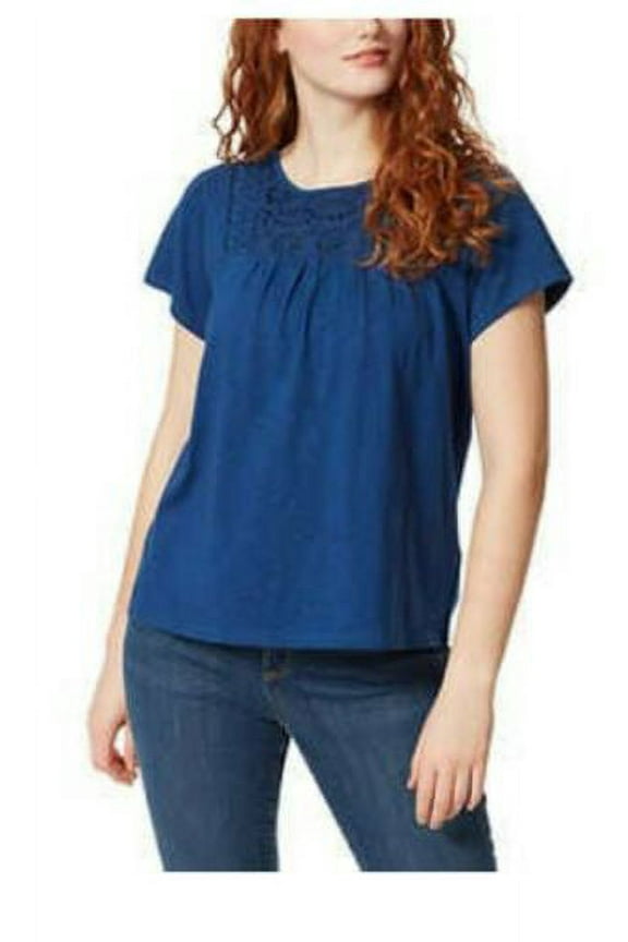 Ladies' Eyelet Knit Top (Medium, Estate Blue)