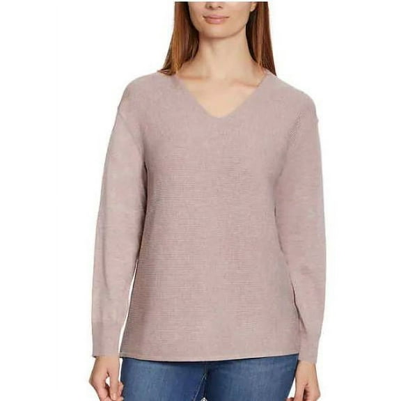 Ella Moss Ladies' Long Sleeve Ribbed V-Neck Sweater, Mauve Large