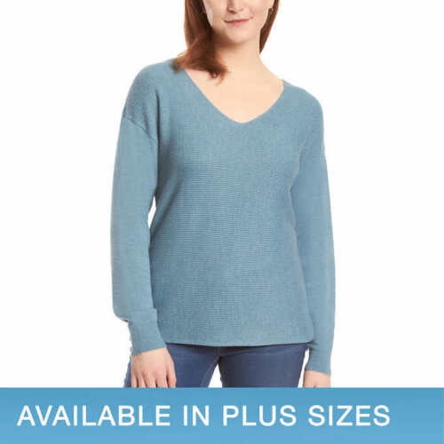 Ella Moss Ladies' Ribbed V-Neck Sweater (Blue, Medium)