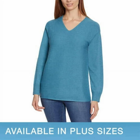 Ella Moss Ladies' Ribbed V-Neck Sweater (Blue, Small) 1541363