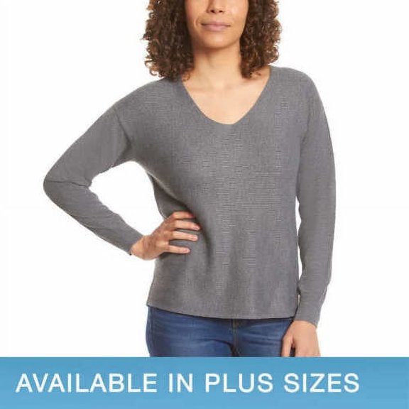Ella Moss Ladies' Ribbed V-Neck Sweater (Charcol Heather, S)
