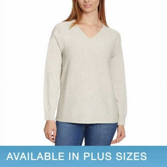 Ella Moss Ladies' Ribbed V-Neck Sweater (Heather Gray, Small)