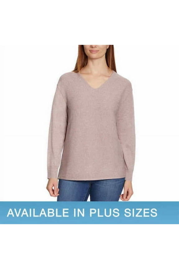 Ladies' Ribbed V-Neck Sweater (Mauve, Small)