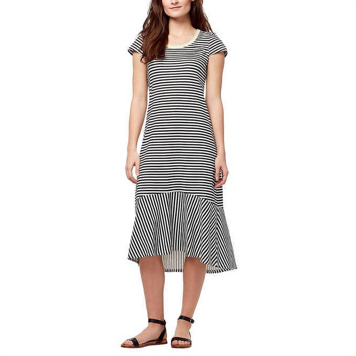 chinese dress ladies Navy Stripe Cap Sleeve Cotton Blend Dress - Midi Dresses