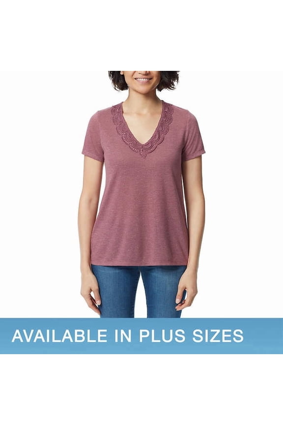 Ladies' V-Neck Lace Top (Crushed Berry, Large)