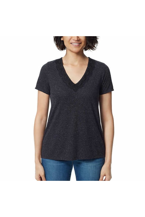 Women Size Small, V-Neck Lace Top, Black (Anthracite)