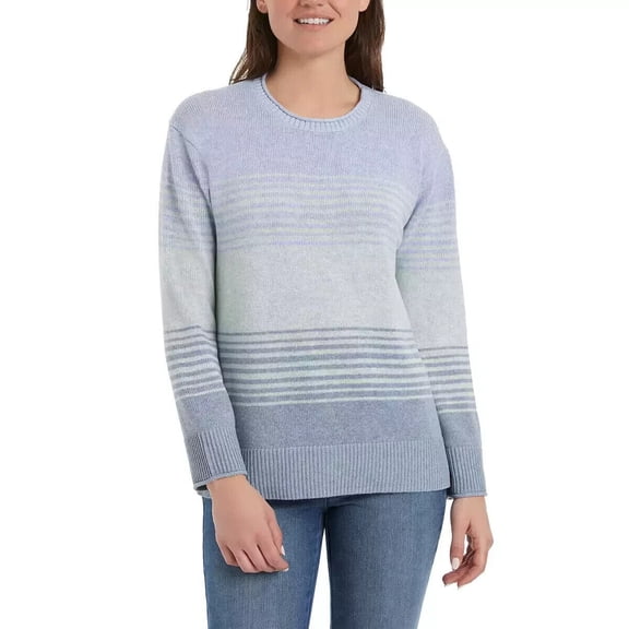 Ella Moss Women's Crew Neck Knit Pullover Sweater, Blue Stripe, XL