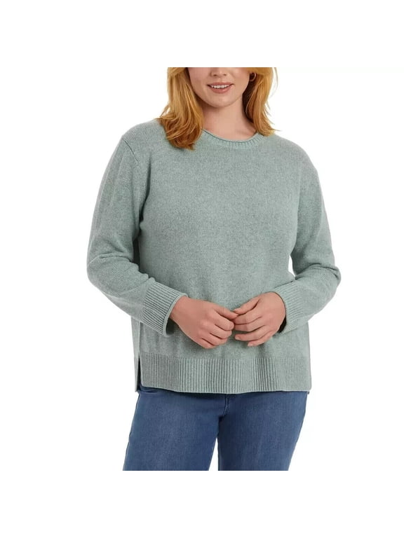 Women's Crew Neck Knit Pullover Sweater, Green, XL