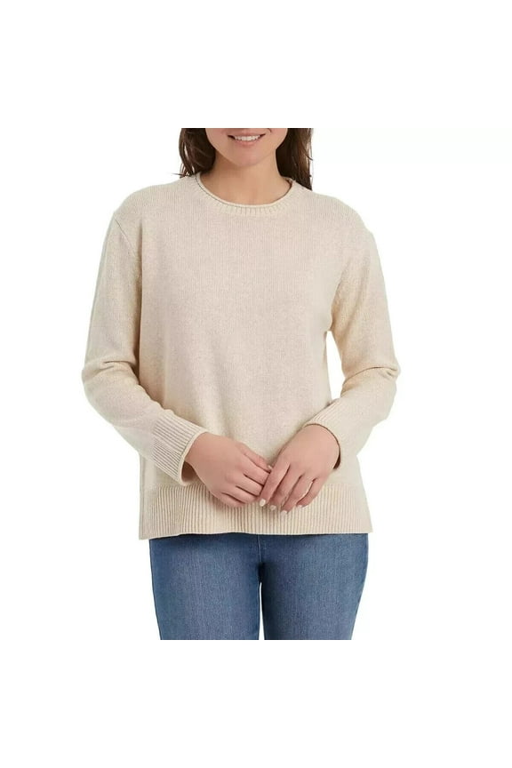 Women's Crewneck Cozy Long Sleeve Sweater, Tan, Size S