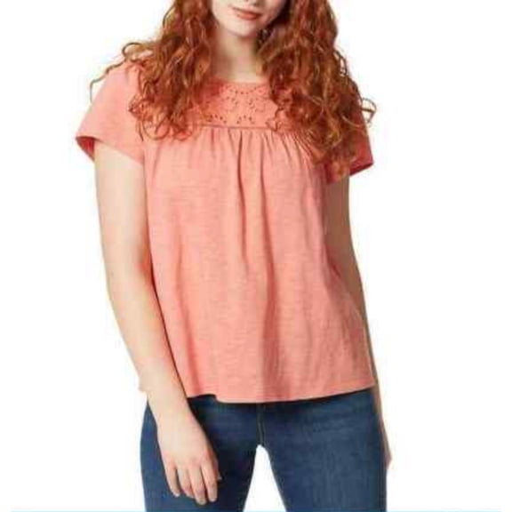 Ella Moss Women's Short Sleeve Embroider Soft Eyelet Shirt, Terra Cotta Large