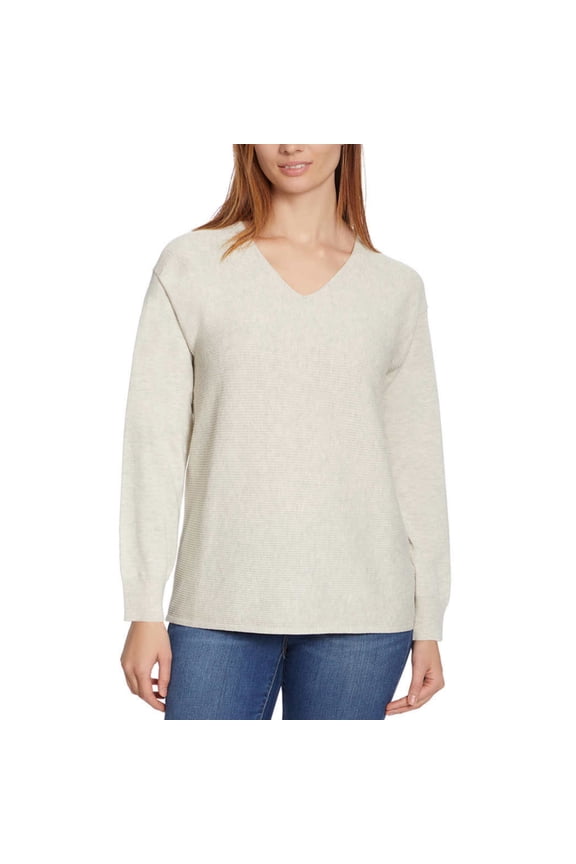 Women's Soft Ribbed Knit V-Neck Sweater-Gray / XXL