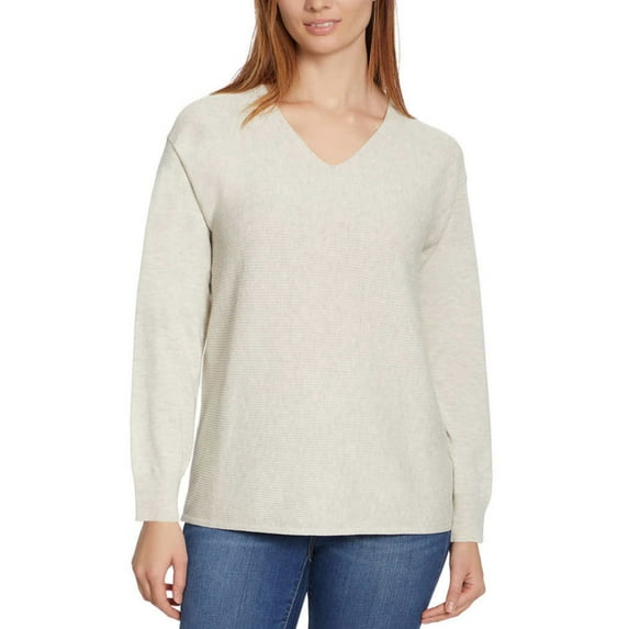 Ella Moss Women's Soft Ribbed Knit V-Neck Sweater-Gray / XXL
