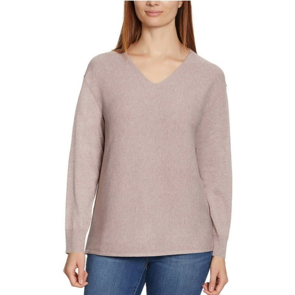 Ella Moss Women's Soft Ribbed Knit V-Neck Sweater-Mauve / 3X