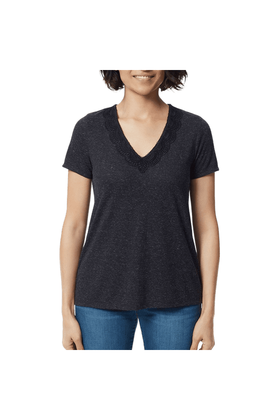 Women's Super Soft Lightweight V-Neck Lace T-Shirt Top