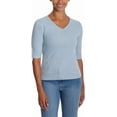 thumbnail image 1 of Ella Moss Women's V-Neck Elbow Sleeves Sweater Light Blue M, 1 of 2