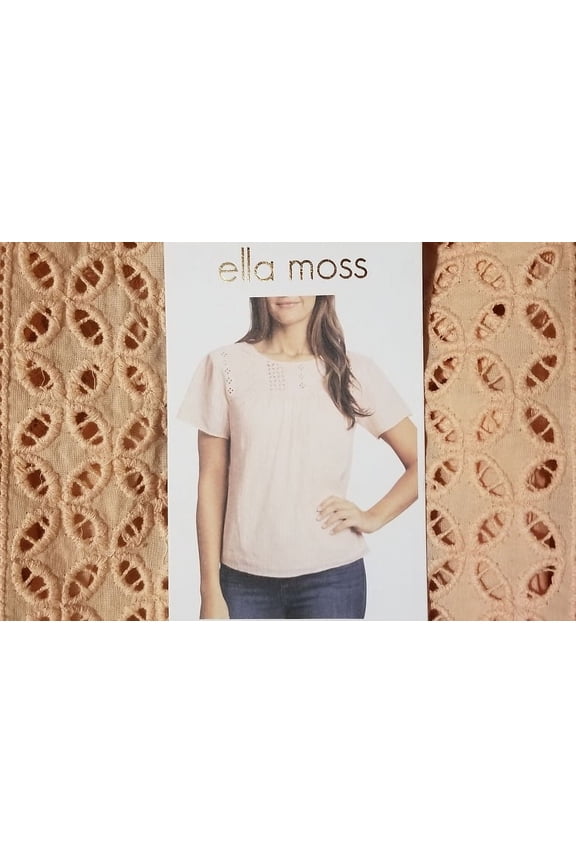 Womens Blouse Beige Striped Eyelet Ruffle Sleeves Keyhole Back (Rose, M)