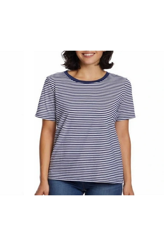 Womens Flattering Fit Ultra Soft Perfect Tee, 1-Pack Size Large Color Mood Indigo & White