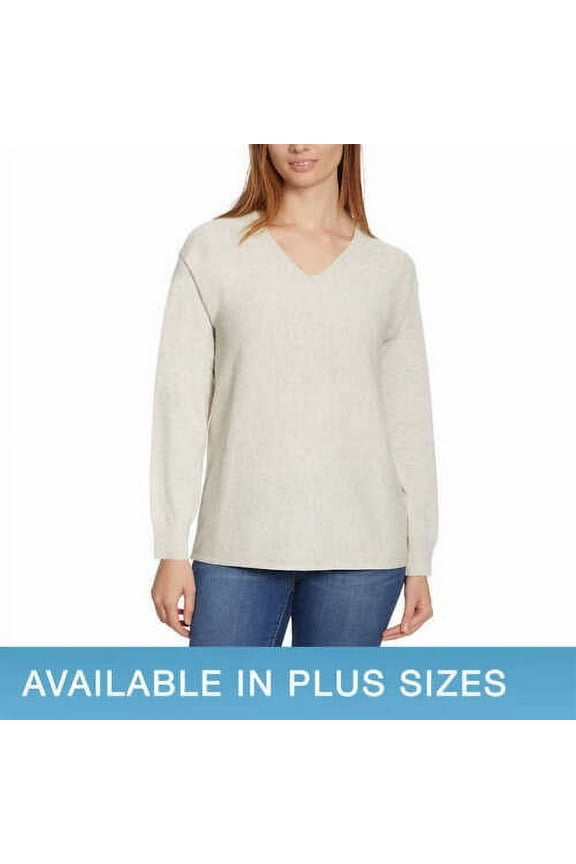 Womens Sweater V-Neck Long Sleeves Ribbed Soft Size: M, Color: Heather Gray
