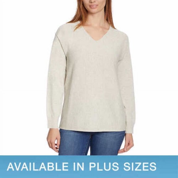 Ella Moss Womens Sweater V-Neck Long Sleeves Ribbed Soft Size: M, Color: Heather Gray