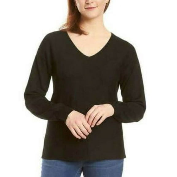 Ella Moss Womens Sweater V-Neck Long Sleeves Ribbed Soft Size: S, Color: Black