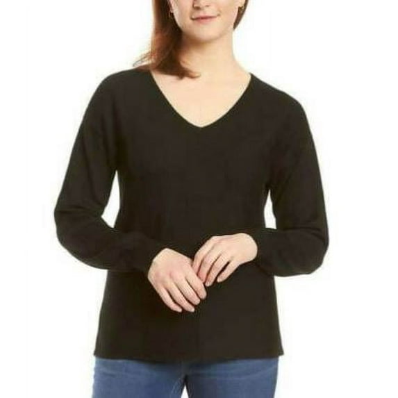 Ella Moss Womens Sweater V-Neck Long Sleeves Ribbed Soft Size: S, Color: Black