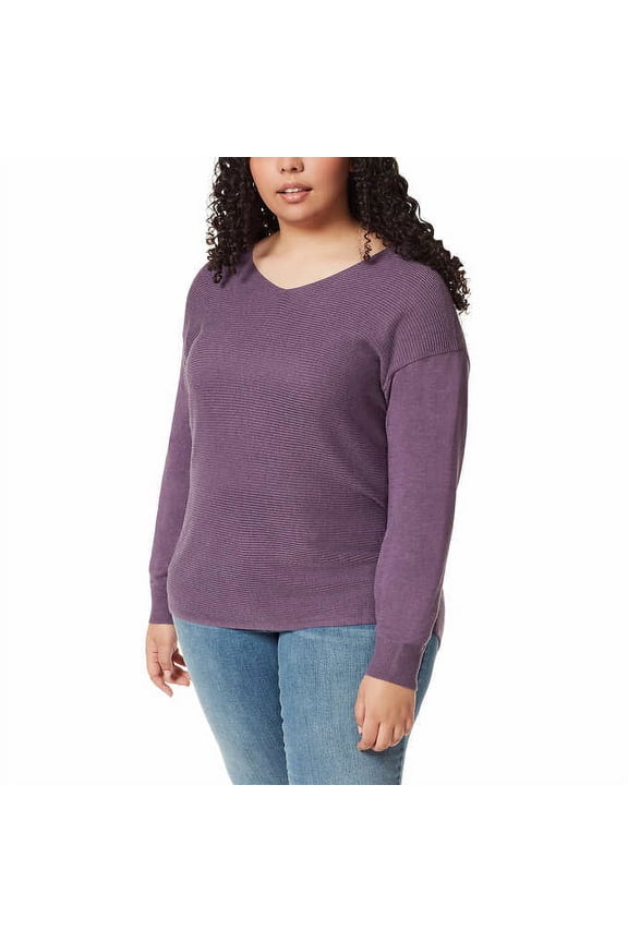 Womens Sweater V-Neck Long Sleeves Ribbed Soft Size: XL, Color: Purple