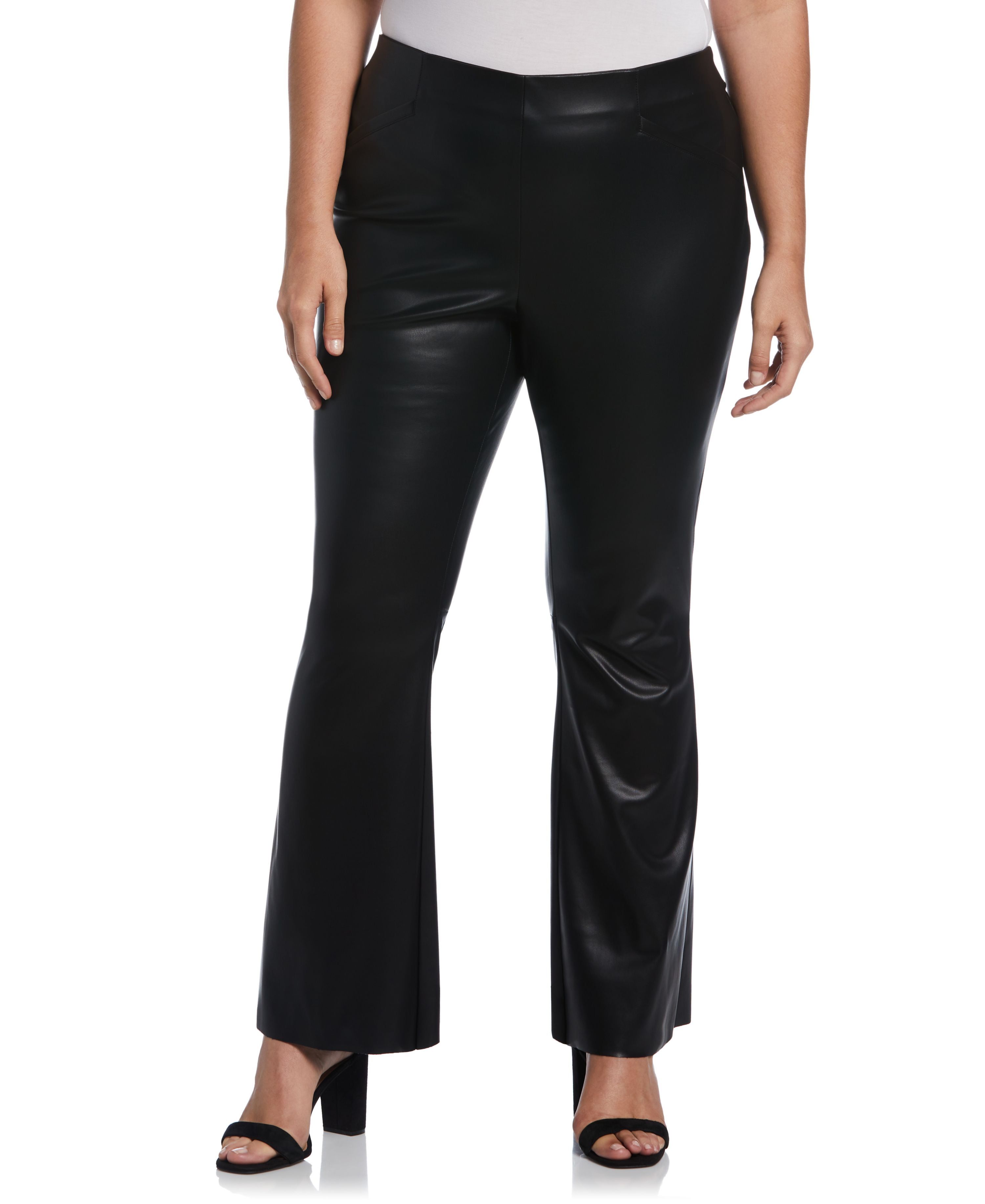 Ella Rafaella Plus Size Faux Leather High Waist Boot Cut Pants Black 20W