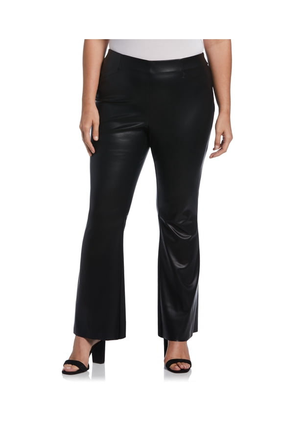 Plus Size Faux Leather High Waist Boot Cut Pants Black 20W