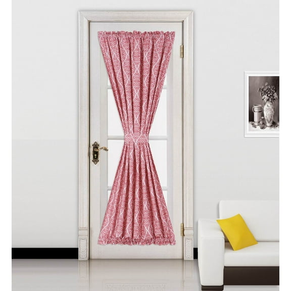 (Ella) Red-White 1 Mix Color Geometric French Door Foam Backing Insulated Thermal Blackout Rod Pocket Curtain Panel With Tieback 55"W X 72"L&nbsp;