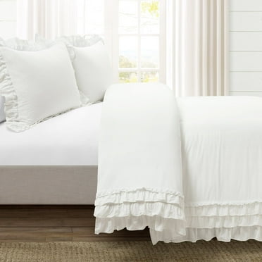 Lush Decor Ella Ruffle Lace Collection 3-Piece White Duvet Sets, King