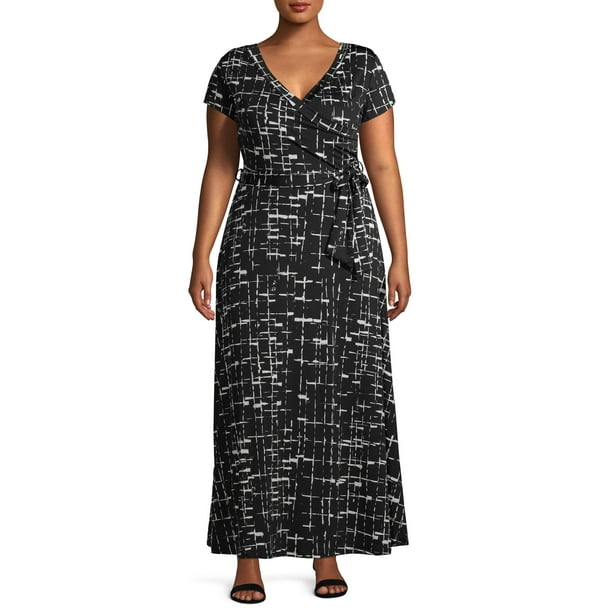 ella samani women's plus size short sleeve maxi wrap dress Wholesale Plus Size Short Sleeve Maxi Wrap Dress - Black for your store